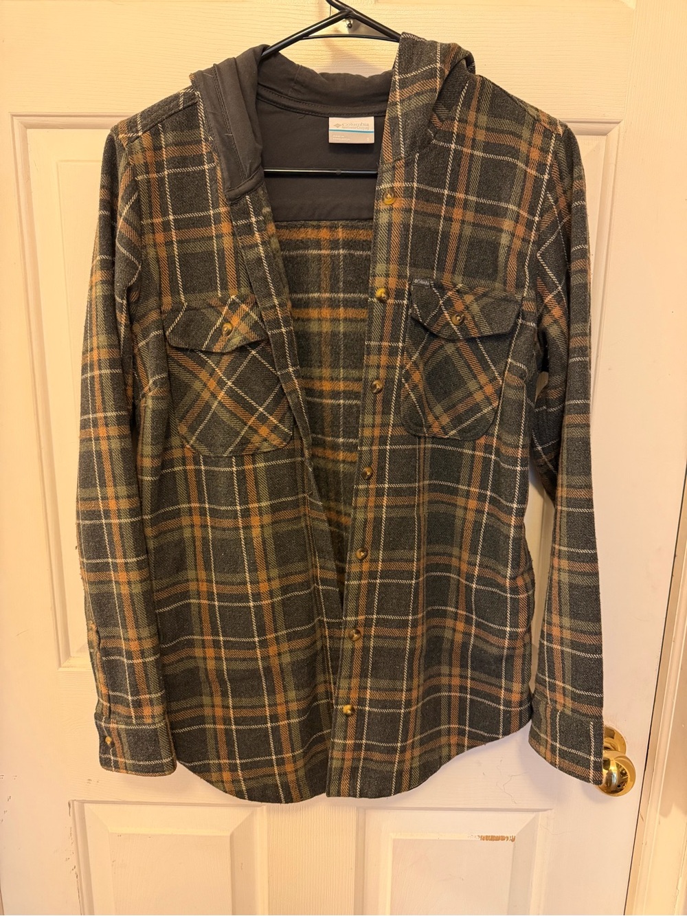 Hooded Plaid Flannel Shirt Jacket - Green & Brown